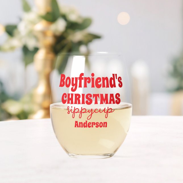 Personalised Boyfriend's Christmas Sippy Cup  Stemless Wine Glass (Insitu (Wedding))
