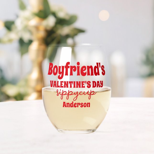 Personalised Boyfriend's Valentine's Day Sippy Cup Stemless Wine Glass (Insitu (Wedding))