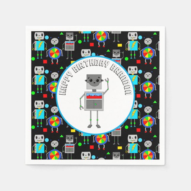 Personalised Boy's Birthday Robot  Napkin (Front)