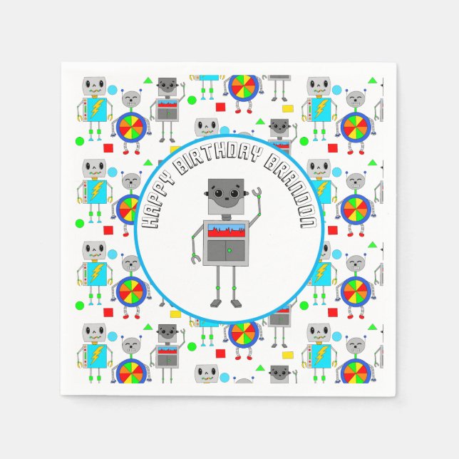 Personalised Boy's Birthday Robot  Napkin (Front)