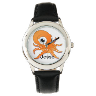 Personalised Boy's Black Divers Octopus Name Watch