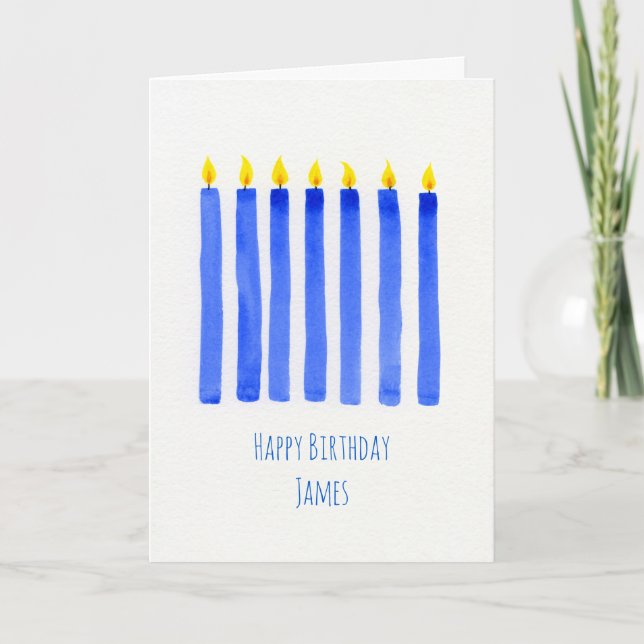 Personalised boy's blue candles birthday card (Front)