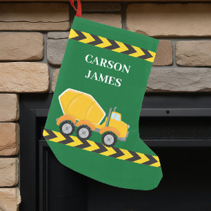 Personalised Boys Cement Mixer Truck Green Kids Small Christmas Stocking