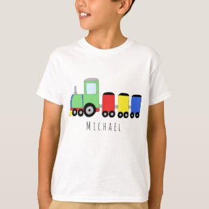 Personalised Boy's Colourful Locomotive Train Name T-Shirt