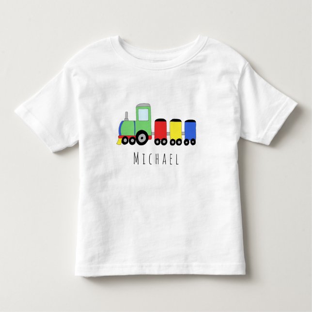 Personalised Boy's Colourful Locomotive Train Name Toddler T-Shirt (Front)