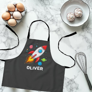 Personalised Boys Cute Rocket Ship Planets Apron