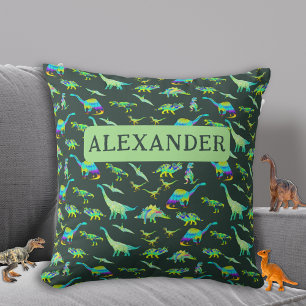 Personalised Boys Dinosaur Green Cushion
