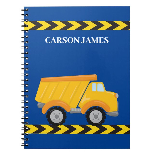 Personalised Boys Dump Truck Blue Kids Notebook (Front)