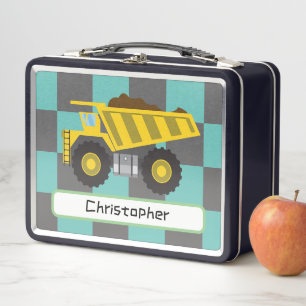 Personalised Boys Dump Truck Kids School  Metal Lunch Box