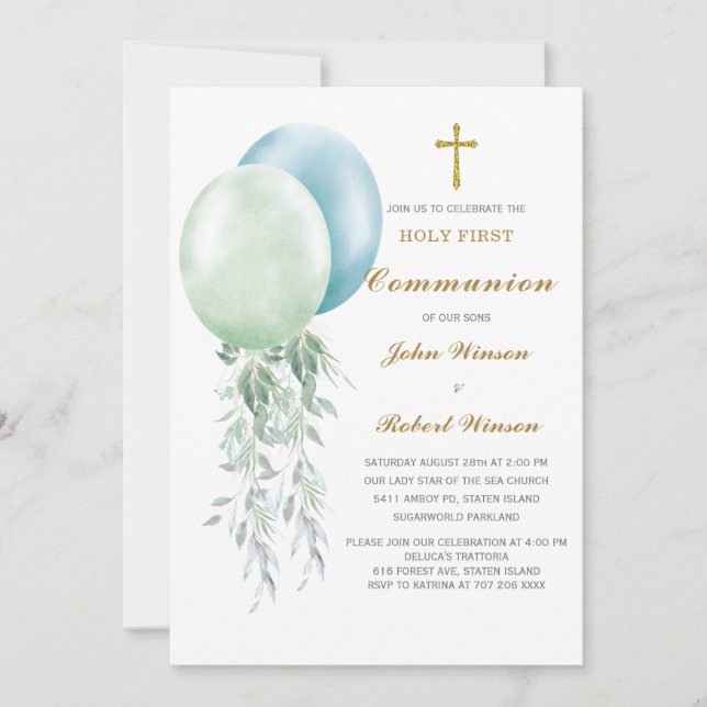 Personalised  Boys First Communion Invitation (Front)