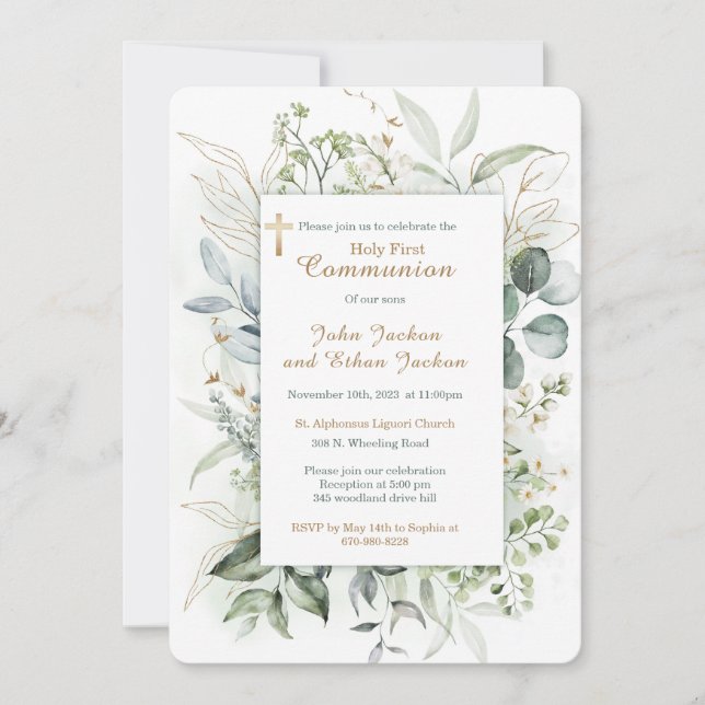 Personalised  Boys First Communion Invitation (Front)