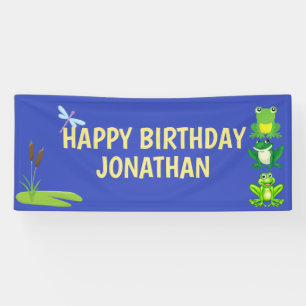 Personalised Boys Frog Birthday Blue Yellow Banner