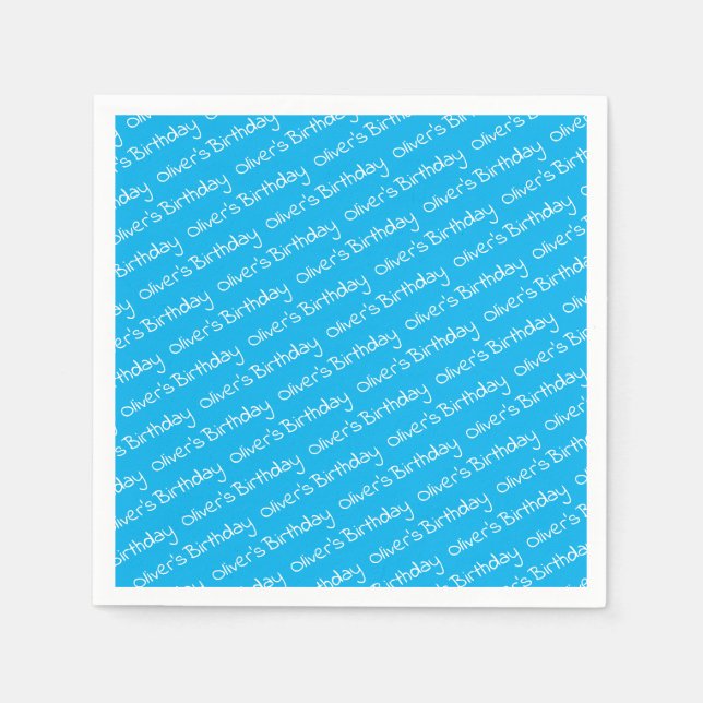 Personalised Boy's Name Birthday Blue Party Napkin (Front)