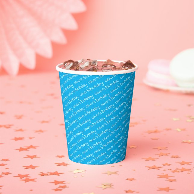 Personalised Boy's Name Birthday Blue Party Paper Cups (Insitu)
