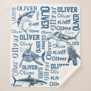Personalised boys name blanket with sharks