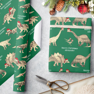 Personalised Boys Name Dinosaur Christmas Wrapping Paper