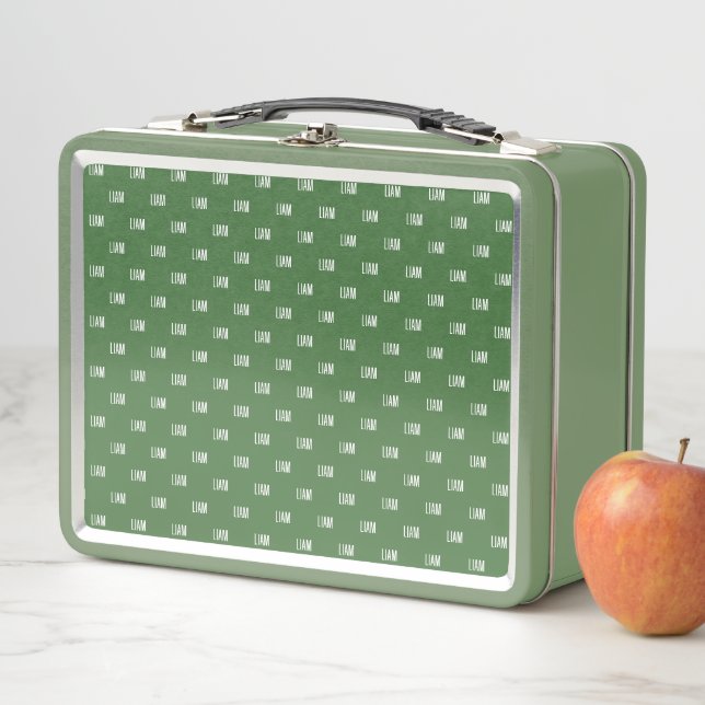 Personalised Boy's Name Green  Metal Lunch Box (In Situ)