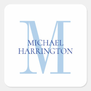 Personalised Boy's Name Monogram Blue Clothing  Ki Square Sticker