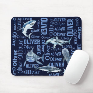 Personalised boys name sharks collage mouse pad