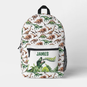 Personalised Boy's Name T-Rex Dinosaurs Printed Backpack