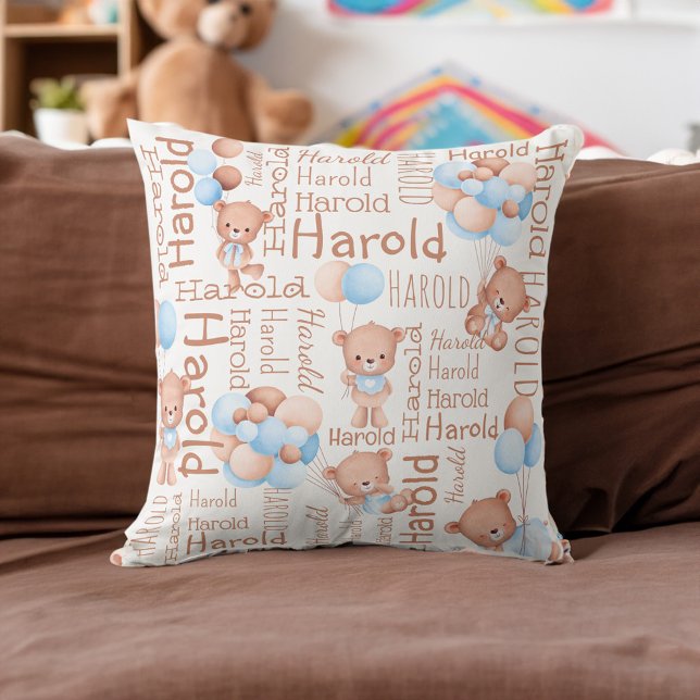 Personalised boys name teddy bear collage gifts cushion (Personalized boys name teddy bear collage gifts throw pillow nursery decor baby boy gifts ideas)