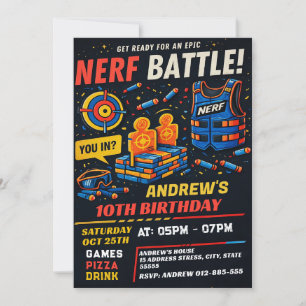 Personalised Boys Nerf Birthday Invitation