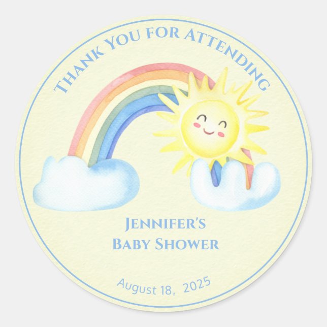 Personalised Boys Rainbow Sunshine Classic Round Sticker (Front)