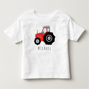 Personalised Boy's Red Farmer's Tractor with Name Toddler T-Shirt