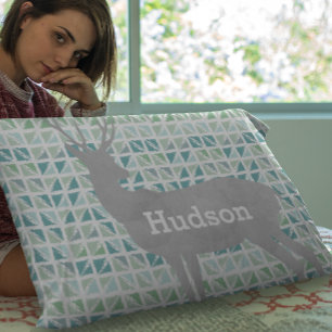 Personalised Boy's Room Deer Abstract Triangles Pillowcase