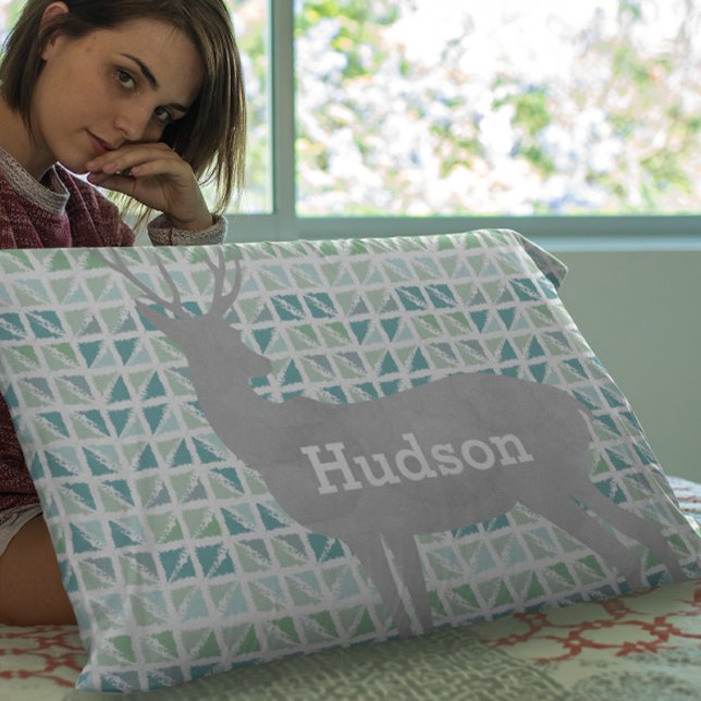 Personalised Boy's Room Deer Abstract Triangles Pillowcase (Creator Uploaded)