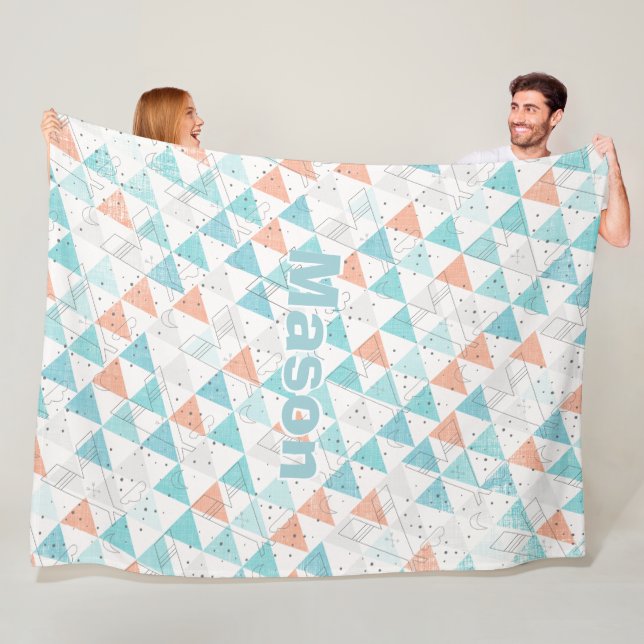 Personalised Boy's Room Modern Teepee Pattern Fleece Blanket (In Situ)