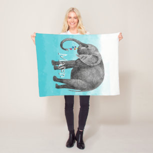 Personalised Boy's Room Pattern Elephant Fleece Blanket