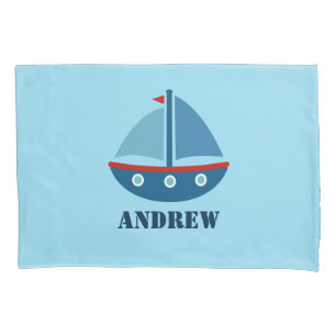 Personalised boys room pillowcase with sailboat