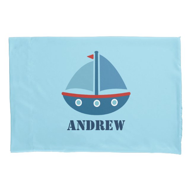 Personalised boys room pillowcase with sailboat (Front)