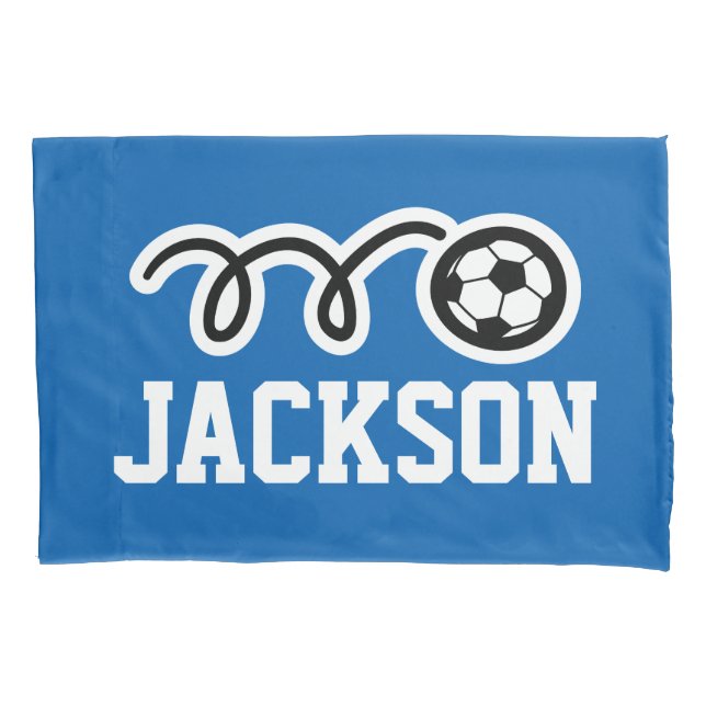 Personalised boys room pillowcase with soccer ball (Front)
