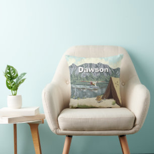 Personalised Boy's Room Woodland Camping Mountain Cushion