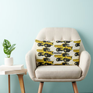Personalised Boy's Room YELLOW Dump Truck Lumbar Cushion