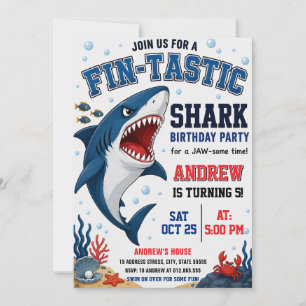 Personalised Boys Shark Ocean Birthday party Invitation