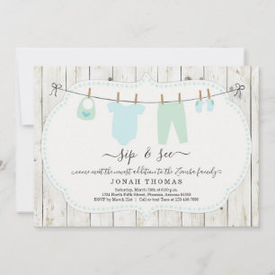 Personalised Boys Sip and See Invitation - Rustic