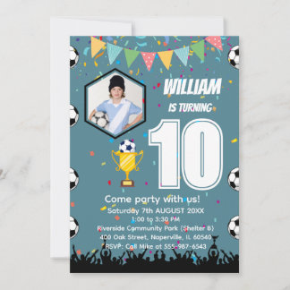 Personalised Boys Soccer Birthday Invitation Card