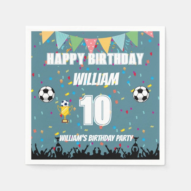 Personalised Boys Soccer Birthday Napkin (Front)