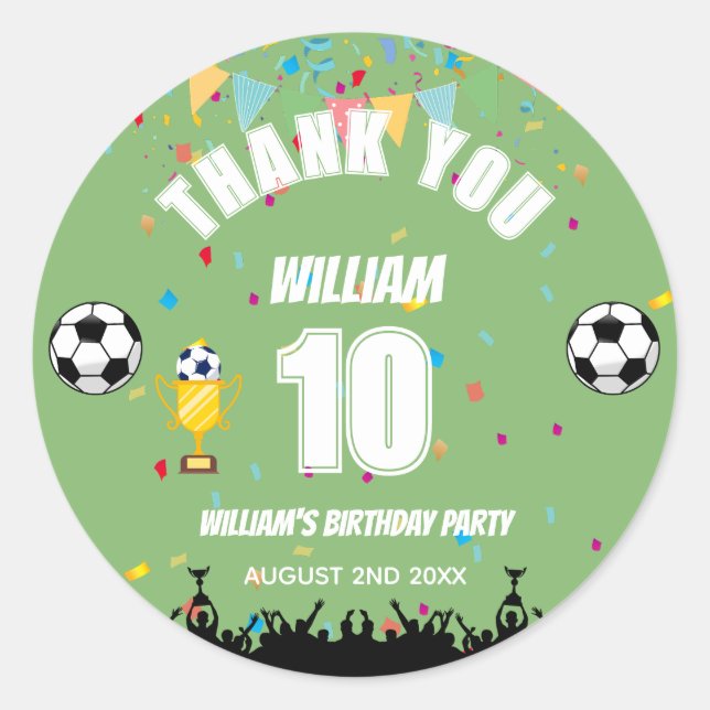 Personalised Boys Soccer Birthday Sticker (Front)