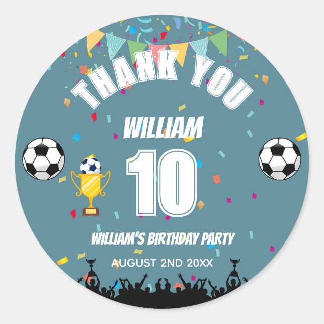 Personalised Boys Soccer Birthday Stickers (Front)