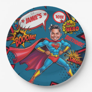 Personalised Boys’ Superhero Caricature  Paper Plate