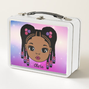 Personalised Braided Hair Baby girl Metal Lunch Box