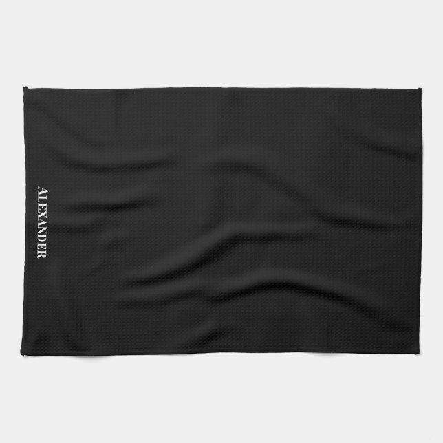 Personalised Brand Black Plain Solid White Script Tea Towel (Horizontal)