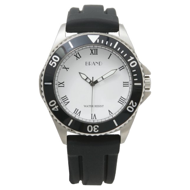 Personalised Brand Men's Stainless Steel Black Watch (Front)