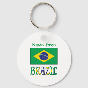 Personalised Brazil Flag Round Aluminium Key Ring