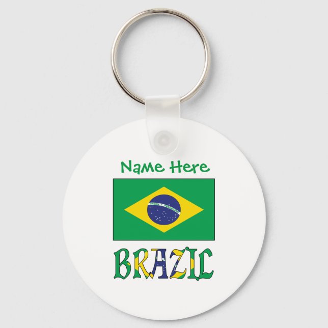 Personalised Brazil Flag Round Aluminium Key Ring (Front)