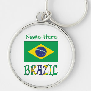 Personalised Brazil Flag Round Metal Key Ring